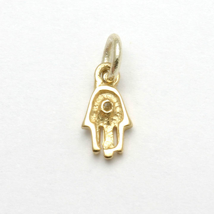 14k Yellow Gold Hamsa Pendant Small Gemstone - JewelryJudaica