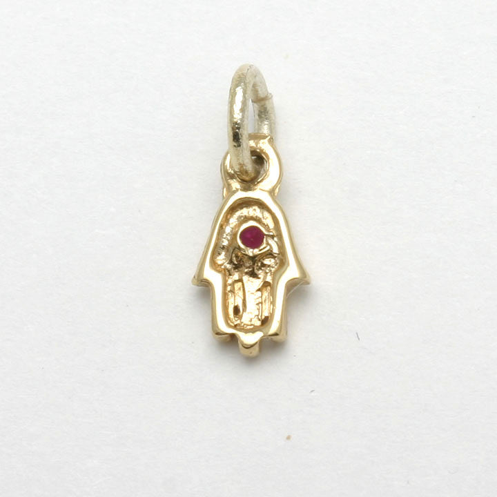 14k Yellow Gold Hamsa Pendant Small Gemstone - JewelryJudaica