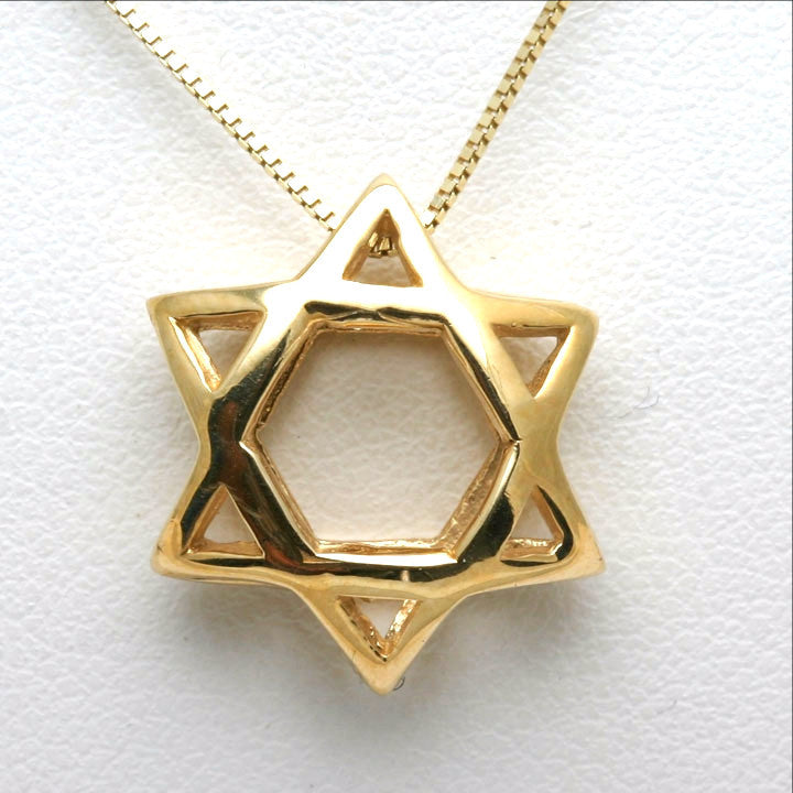 14k Yellow Gold Jewish Star of David Pendant Double Sided - JewelryJudaica