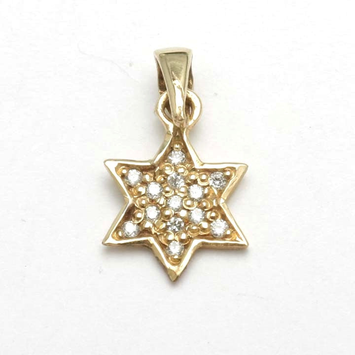 14k Yellow Gold Diamond Star of David Pendant Small - JewelryJudaica