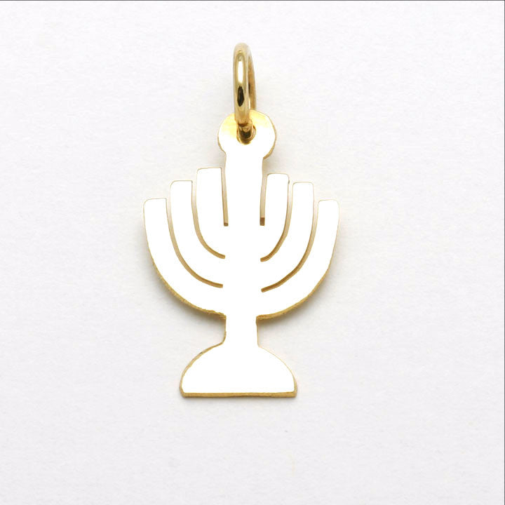 14k Yellow Gold Menorah Pendant Charm - JewelryJudaica