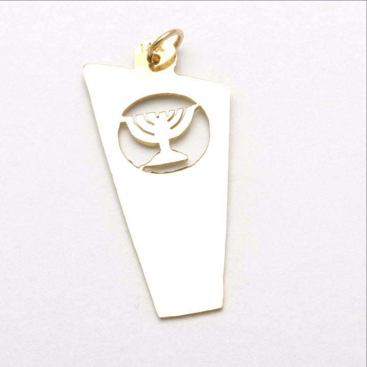 14k Yellow Gold Mezuzah Menorah Pendant Israel - JewelryJudaica