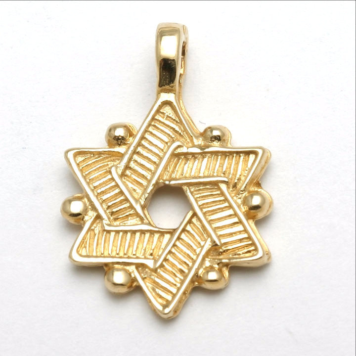 14k Yellow Gold Jewish Star of David Pendant Textured Double Sided - JewelryJudaica