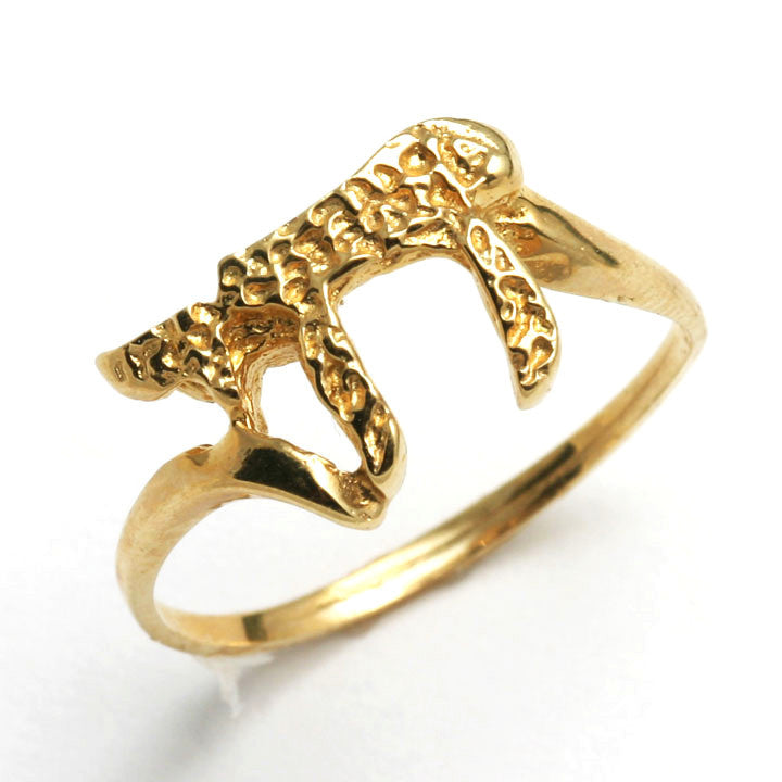 14k Yellow gold Chai Ring Judaica Textured - JewelryJudaica
