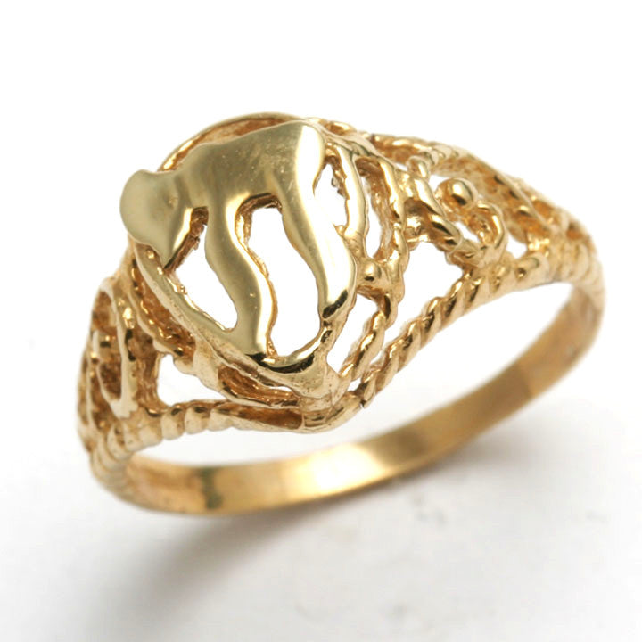14k Yellow gold Chai Signet Ring Filigree Judaica - JewelryJudaica
