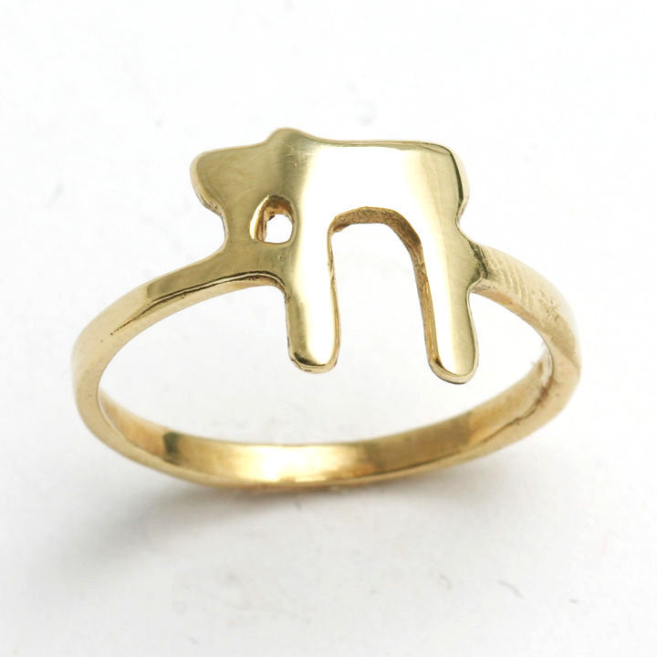 14k Yellow gold Chai Ring Judaica Modern - JewelryJudaica