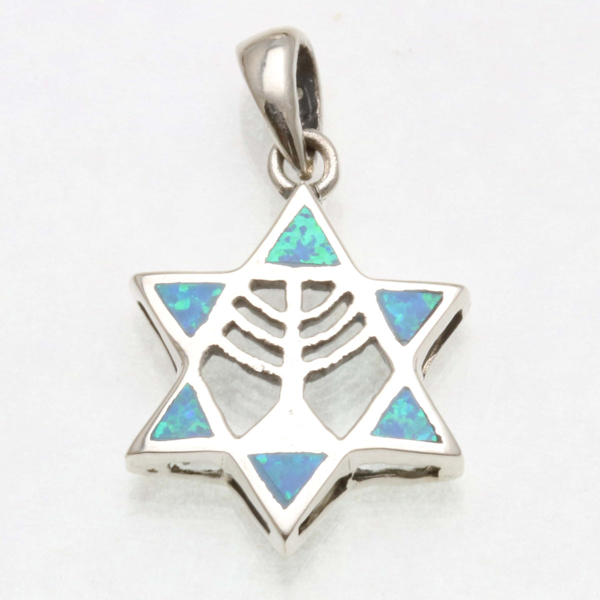 Sterling Silver Star of David Opalite Menorah Pendant - JewelryJudaica