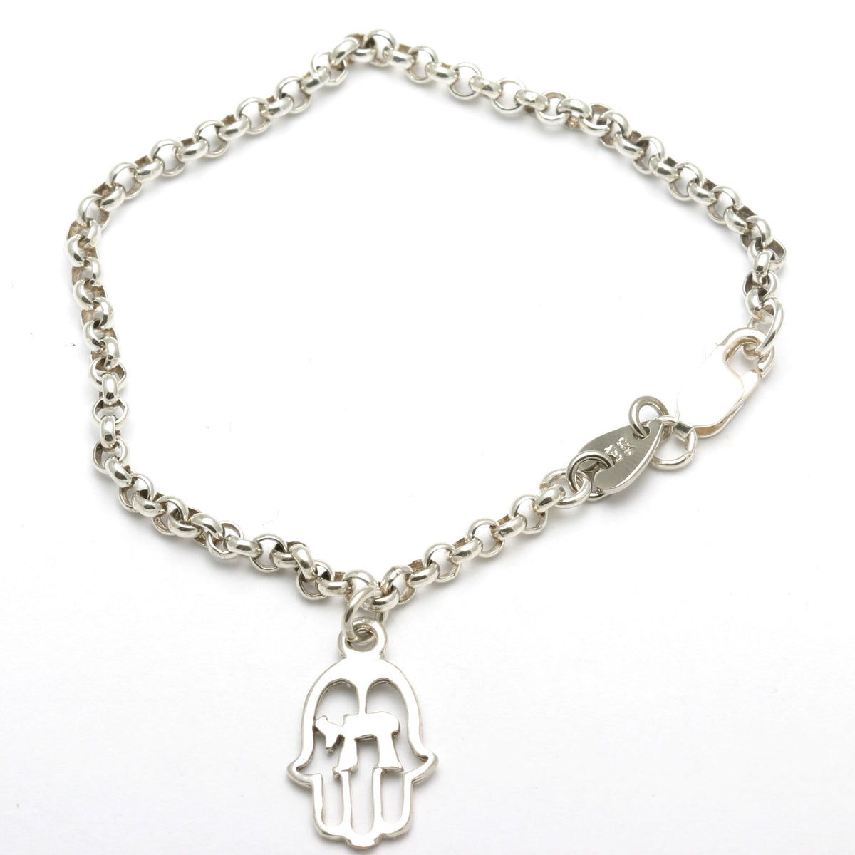 Sterling Silver Hamsa Chai Charm Bracelet - JewelryJudaica