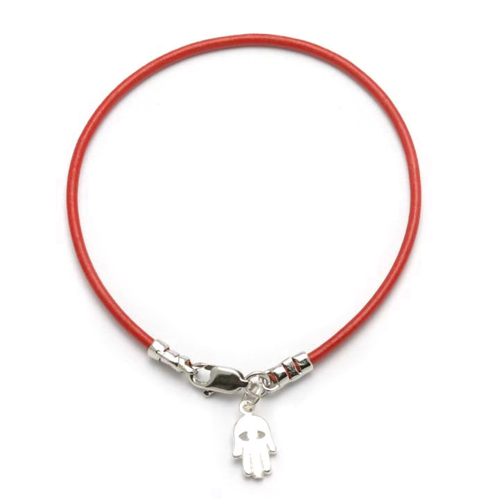 Sterling Silver Hamsa Evil Eye Red Leather Bracelet - JewelryJudaica