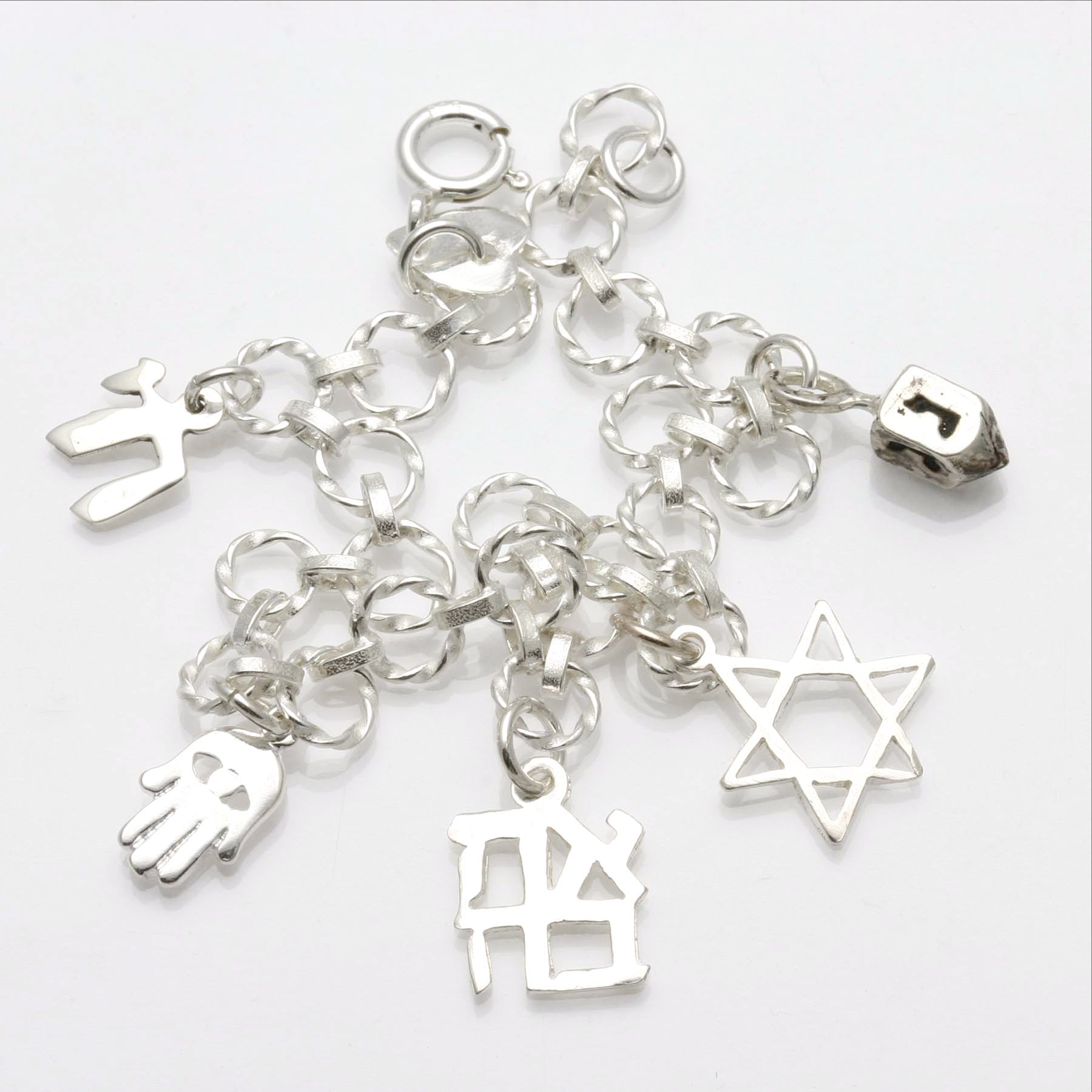 Sterling Silver Jewish Symbol Charm Bracelet Judaica - JewelryJudaica