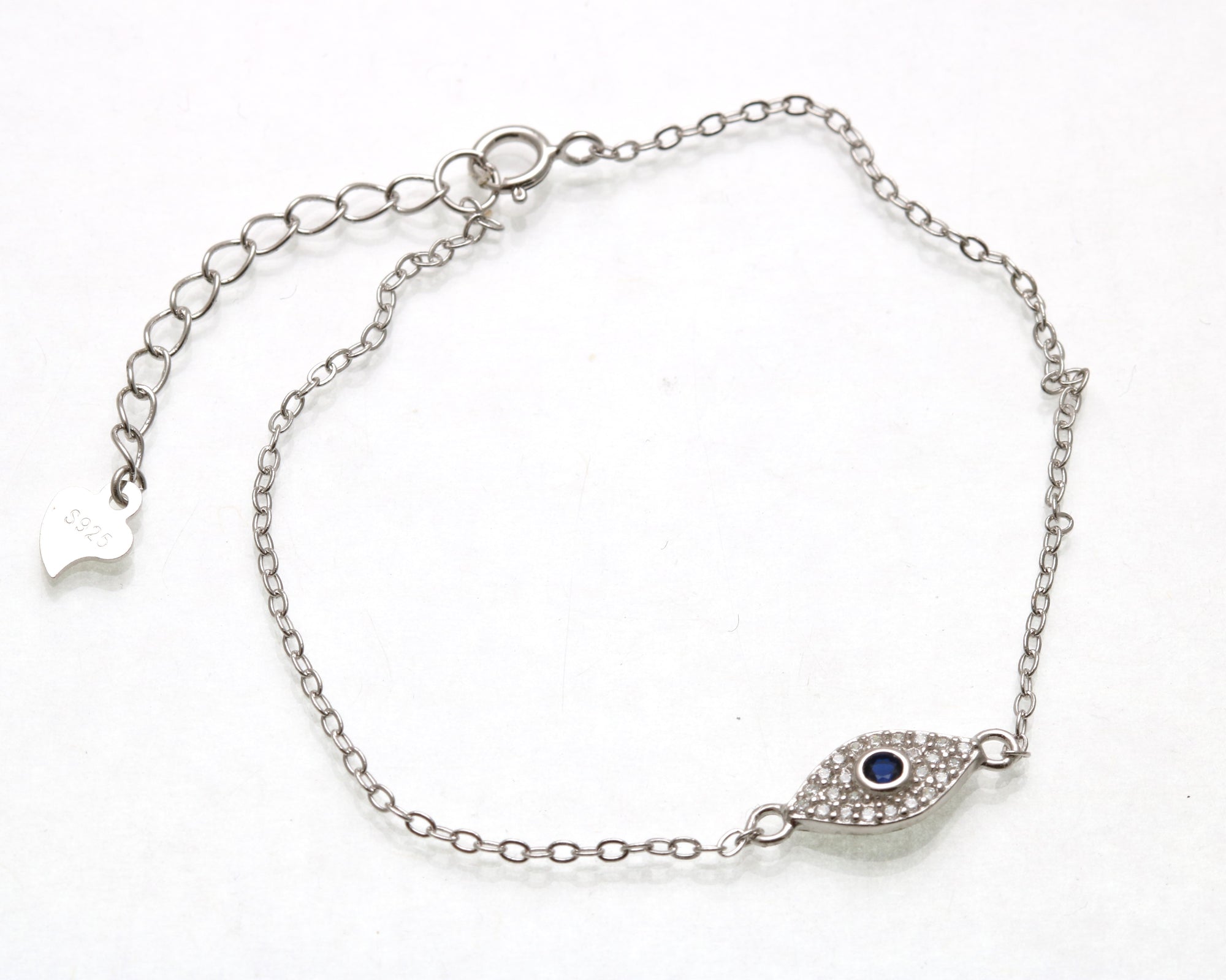 Evil Eye Sterling Silver CZ bracelet blue white