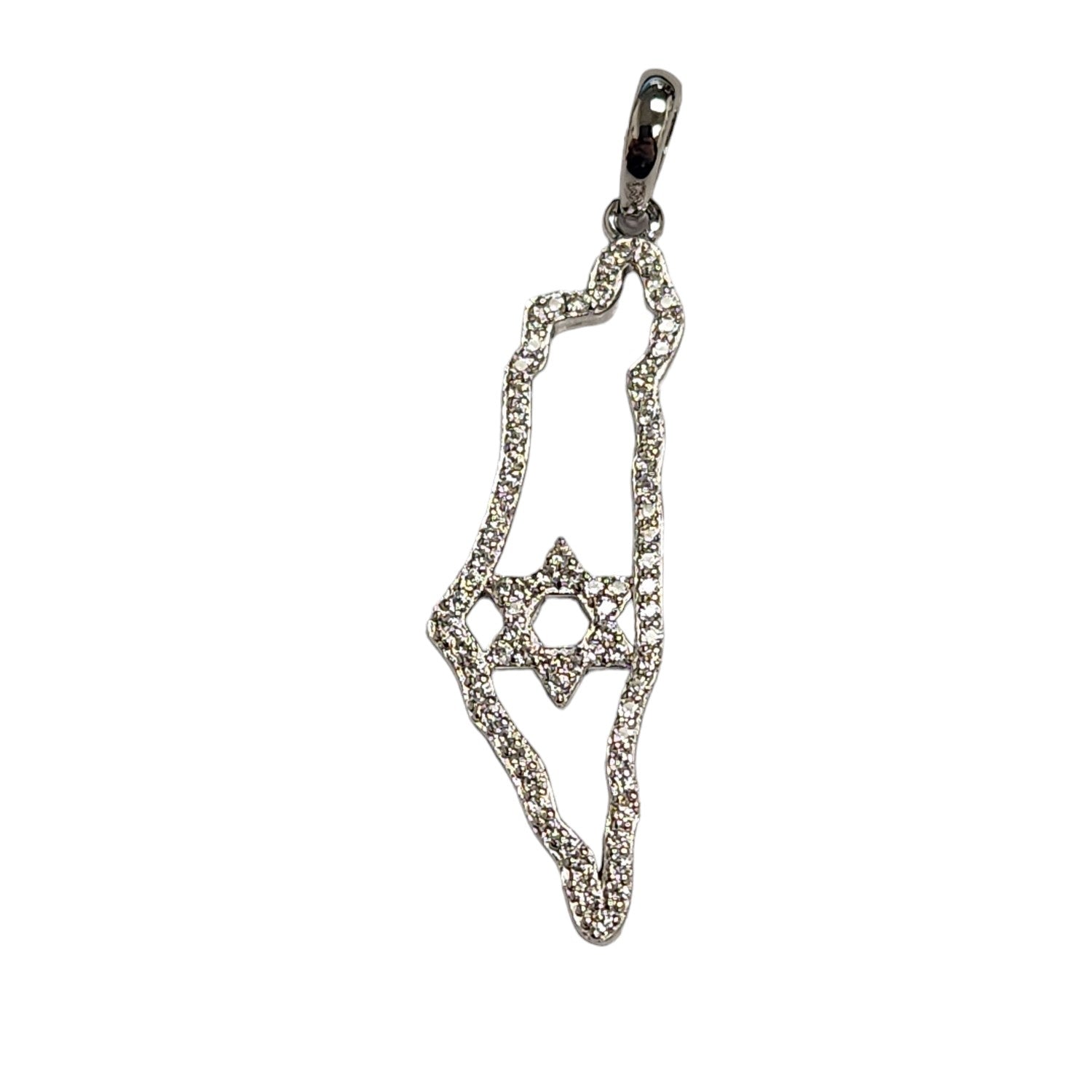 Sterling Silver Map of Israel Star of David CZ Pendant