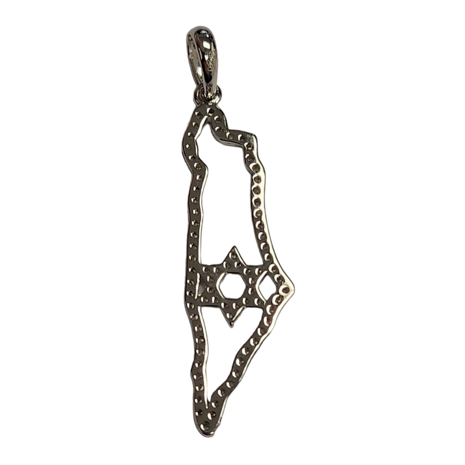 Sterling Silver Map of Israel Star of David CZ Pendant