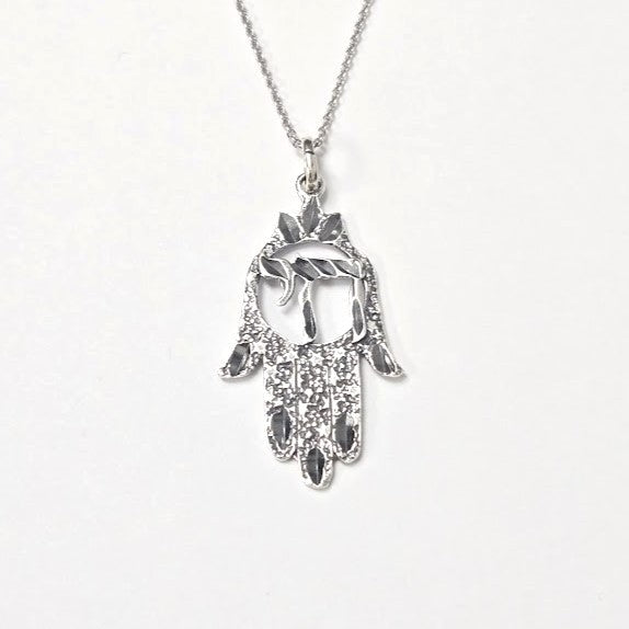 Sterling Silver Hamsa Chai Oxidized Necklace