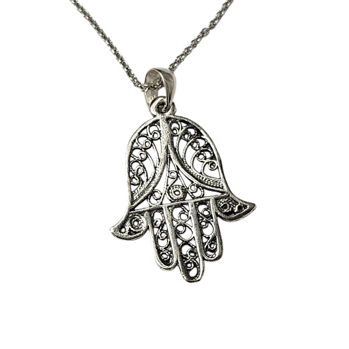 Sterling Silver Filigree Hamsa Hand Necklace Oxidized