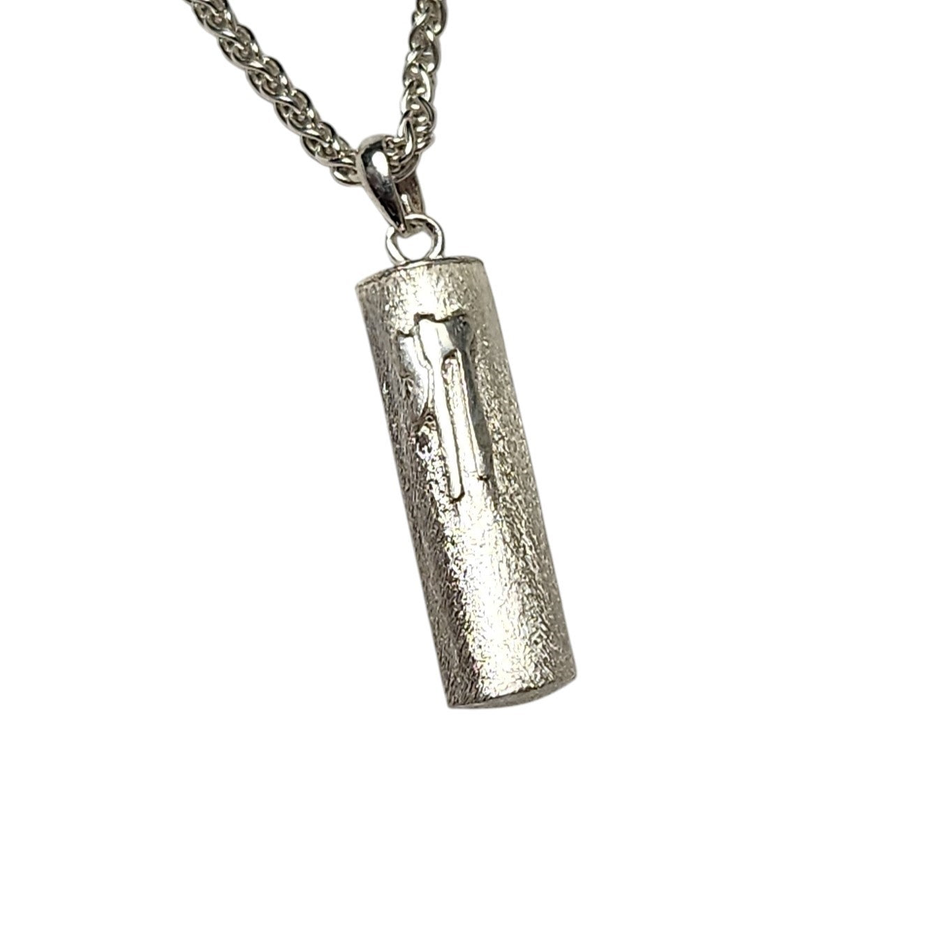 Sterling Silver Large Mezuzah Chai Necklace Brushed