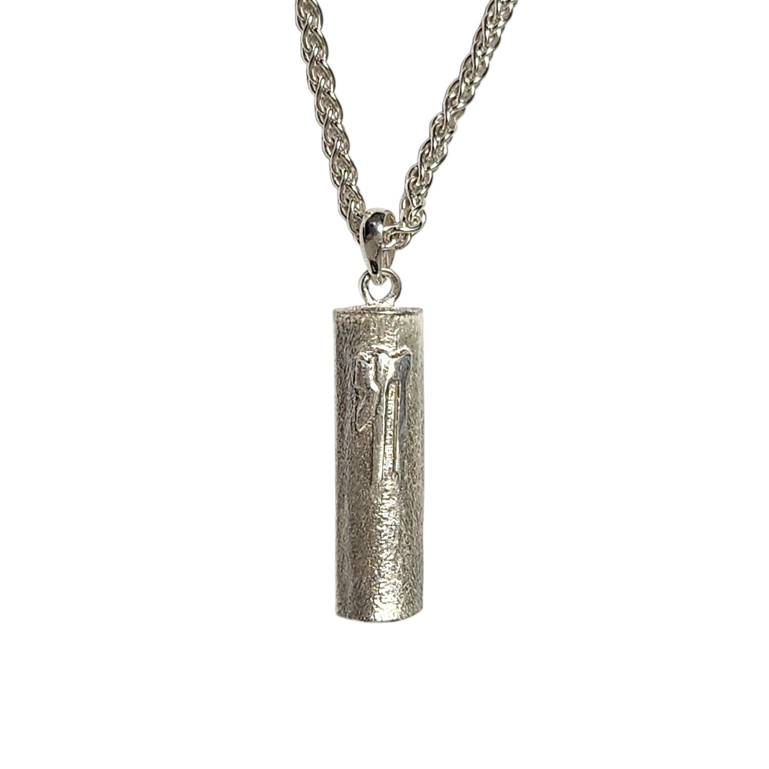 Sterling Silver Large Mezuzah Chai Necklace Brushed