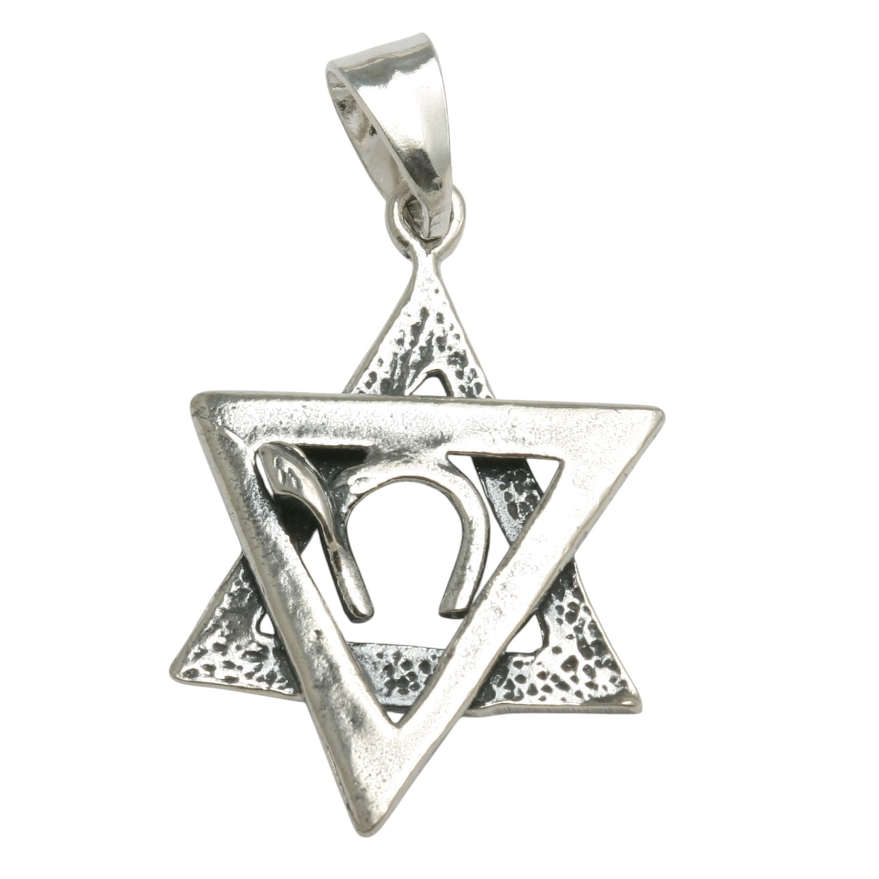 Sterling Silver Star of Pendant Chai Modern Oxidized
