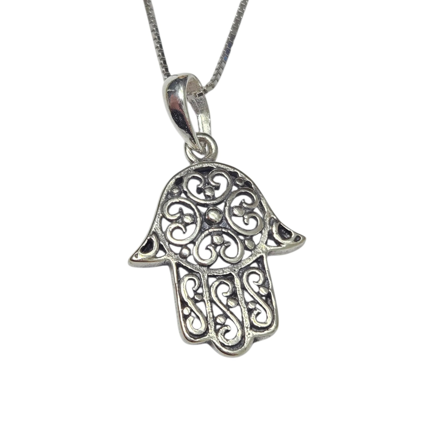 Sterling Silver Filigree Hamsa Necklace Large