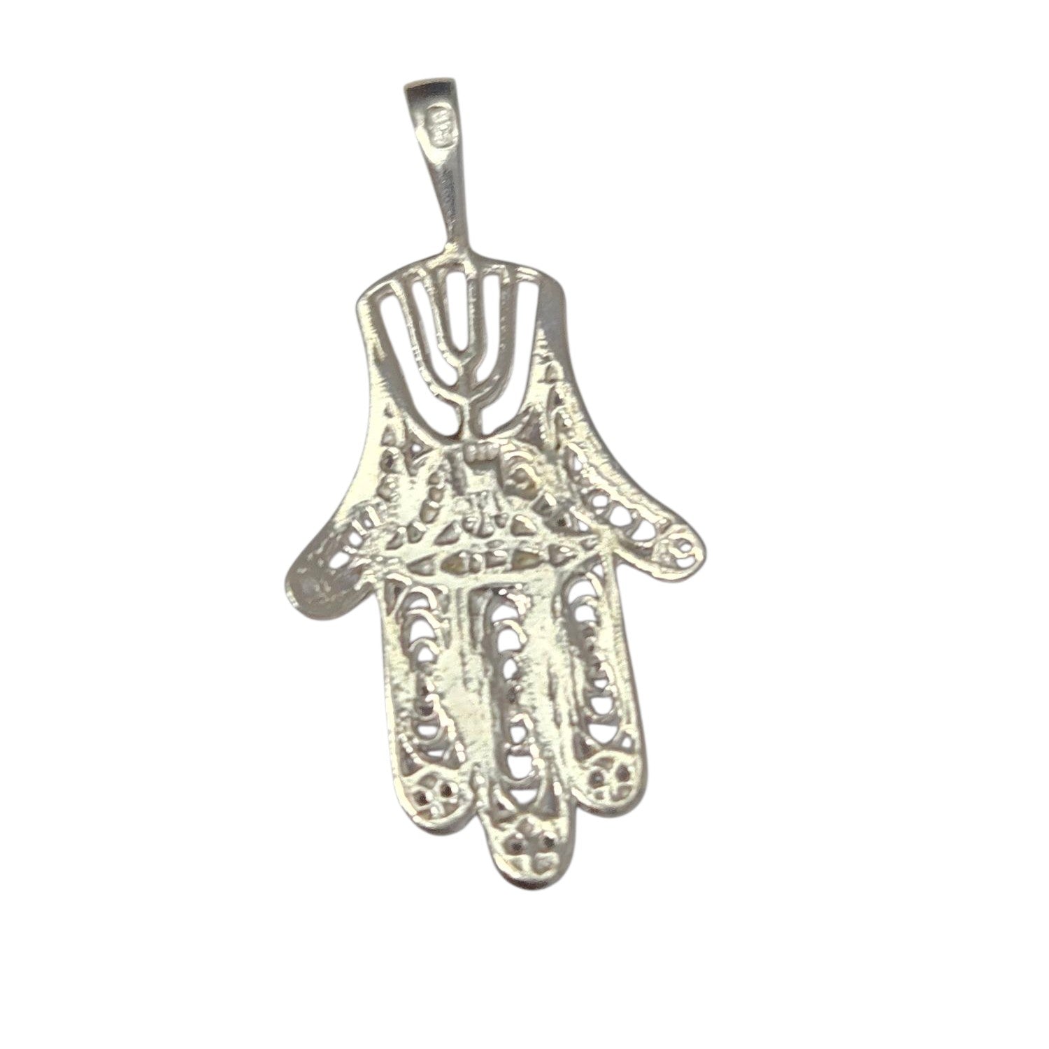 Sterling Silver Hamsa Eilat Stone Pendant Filigree Menorah