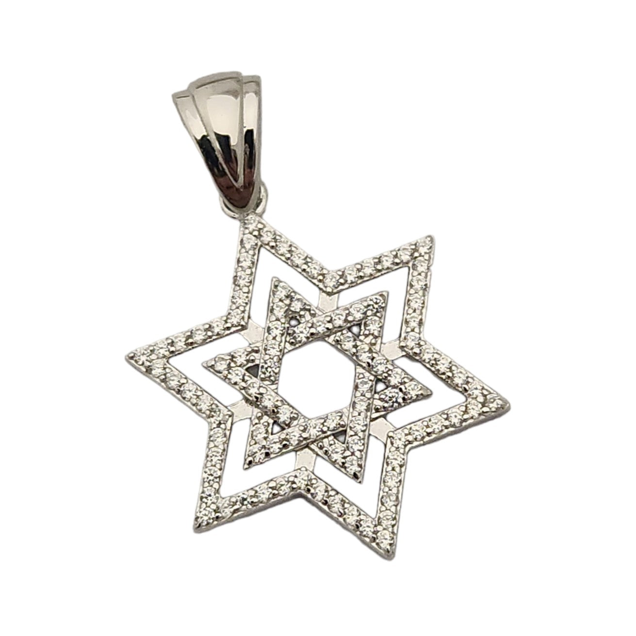 Sterling Silver CZ Double Jewish Star of David Pendant