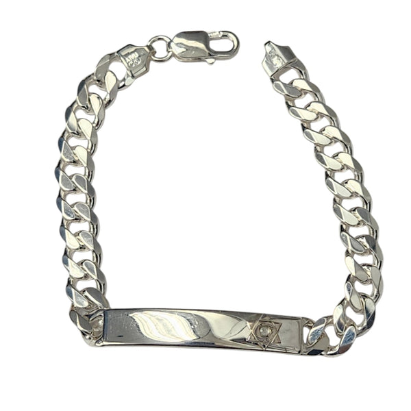 Sterling Silver Men's Star of David Id Bracelet Curb Link