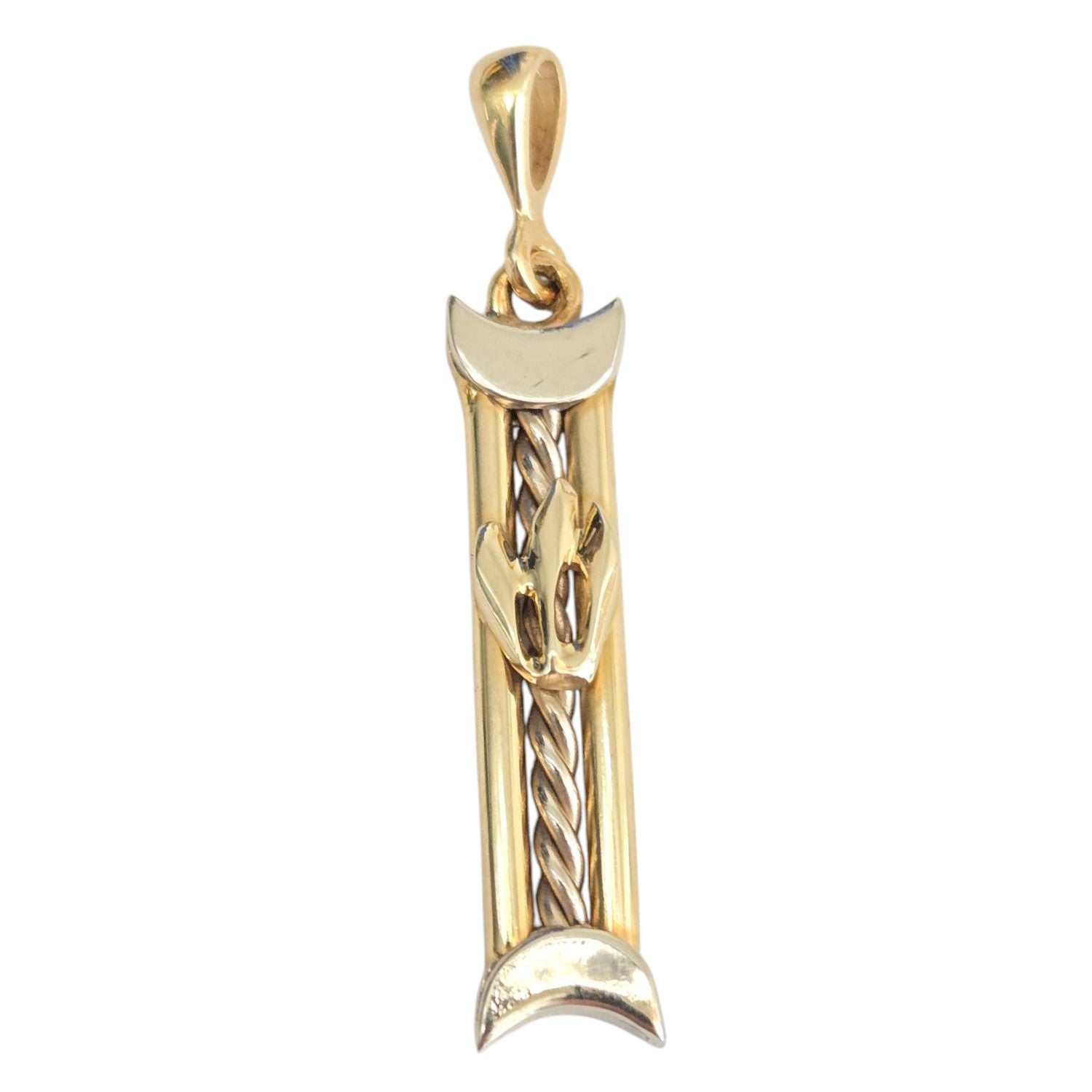 14k Yellow & White Gold Mezuzah Pendant Shin