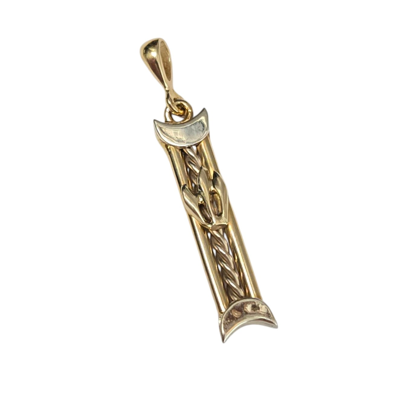 14k Yellow & White Gold Mezuzah Pendant Shin