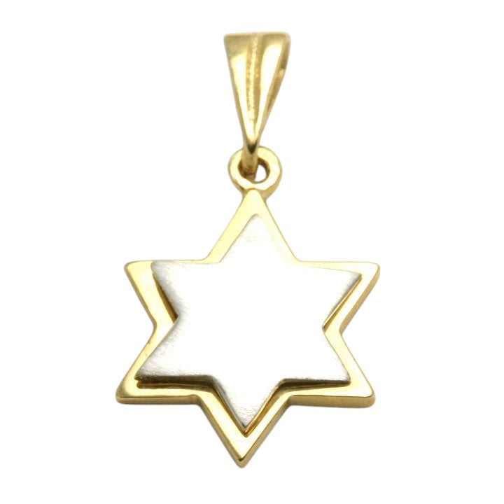 14k yellow and white gold Jewish Star of David Pendant Matte Modern