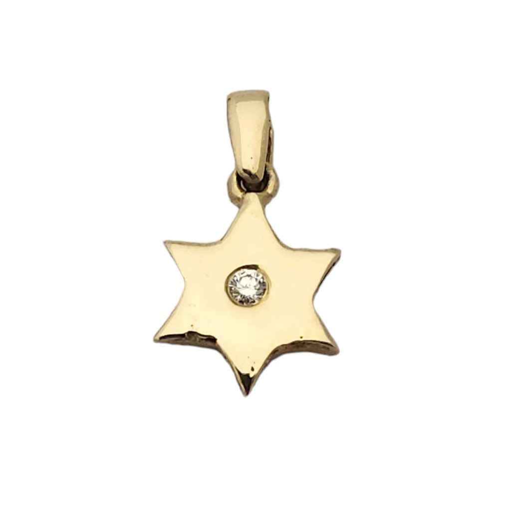 14k Yellow Gold Diamond Star of David pendant Solitaire