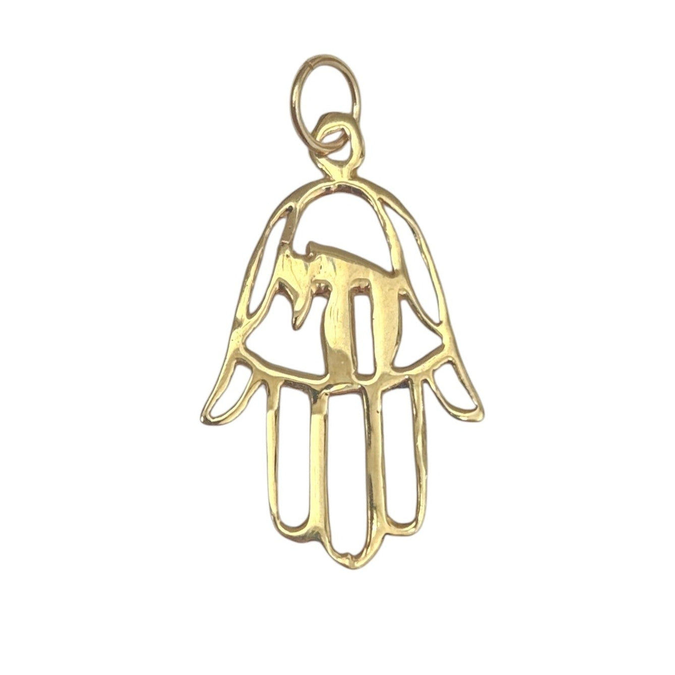 14k Yellow Gold Hamsa Chai Pendant