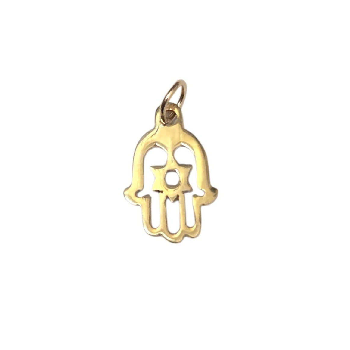 14k Yellow Gold Hamsa Star of David Pendant Small