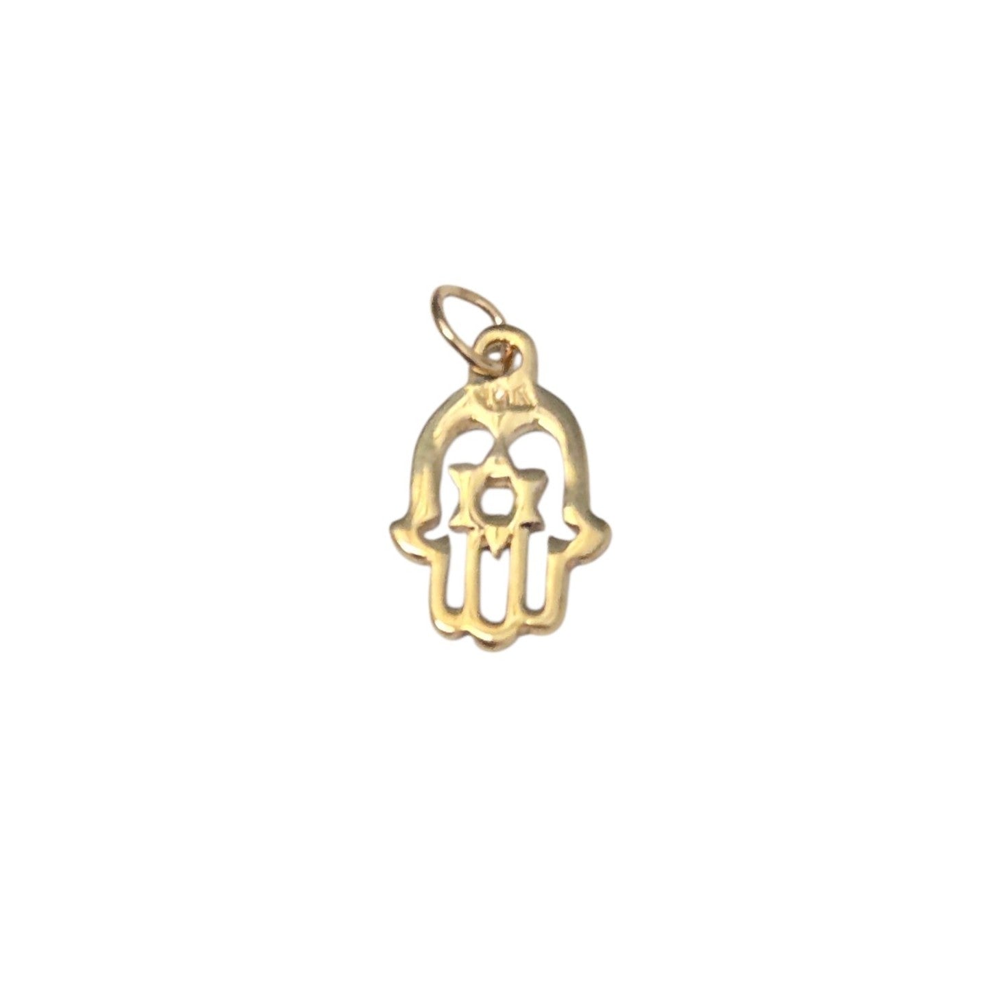 14k Yellow Gold Hamsa Star of David Pendant Small