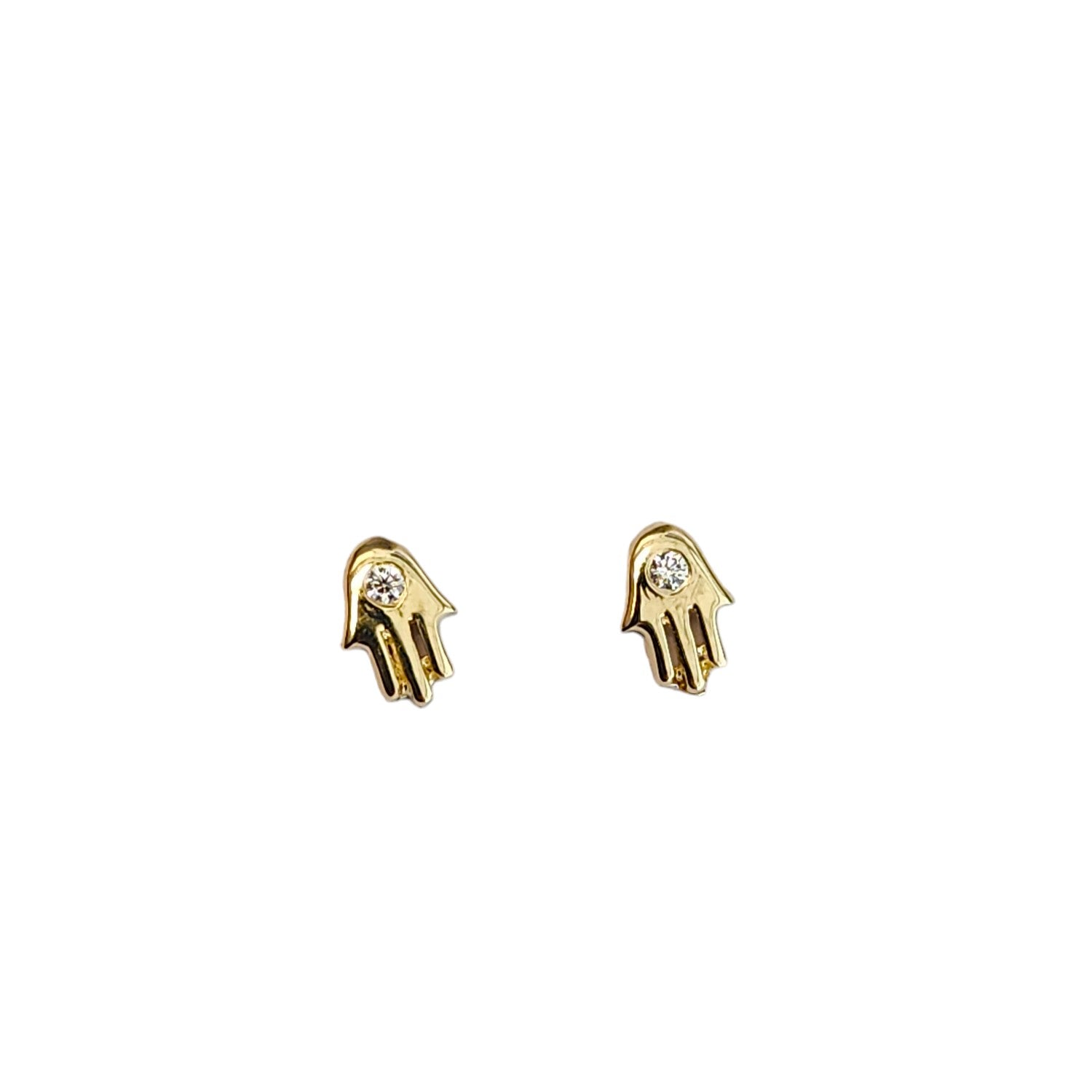 14k Yellow Gold Diamond Hamsa Stud Earring Petite