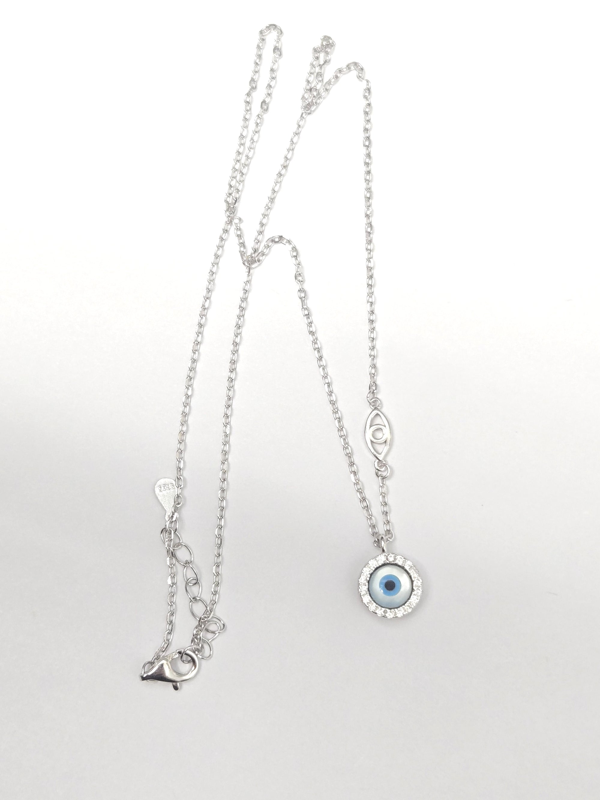 Sterling Silver Evil Eye CZ Charm Necklace