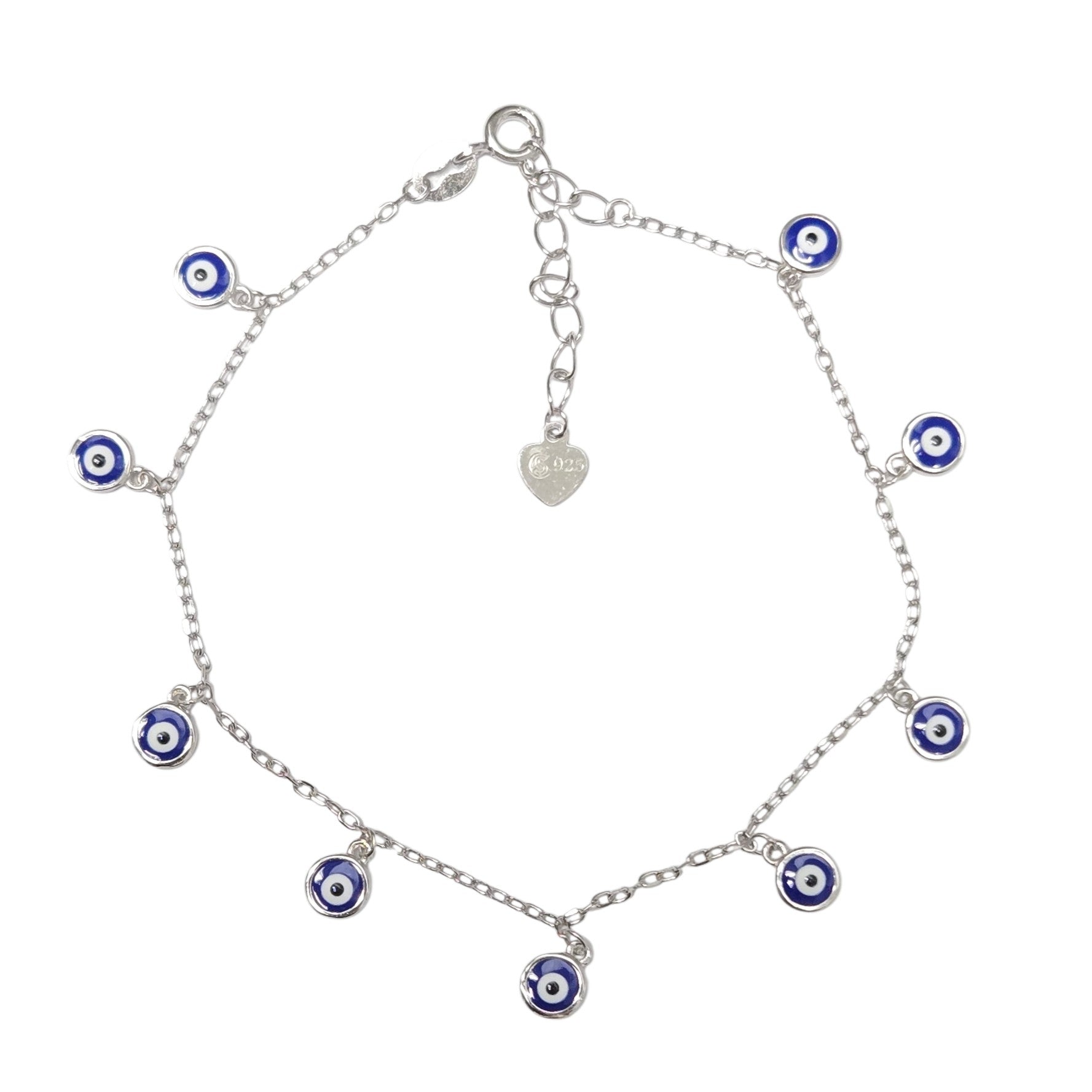 Sterling Silver Blue Evil Eye Dangle Bracelet