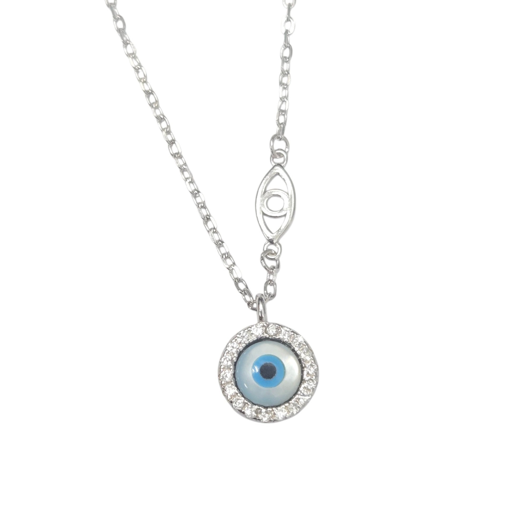 Sterling Silver Evil Eye CZ Charm Necklace