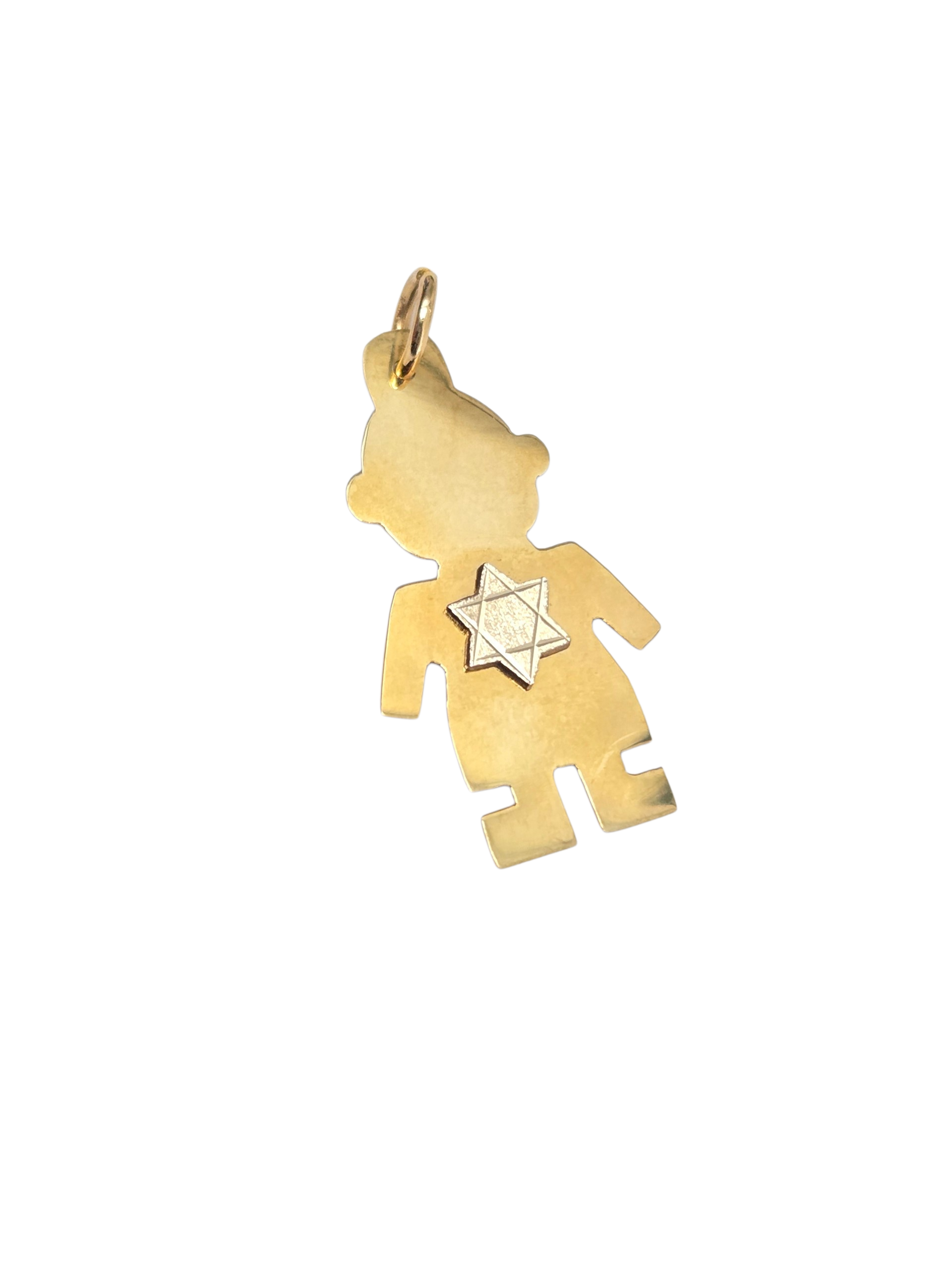 14k yellow & white gold Jewish Boy Star of David Pendant