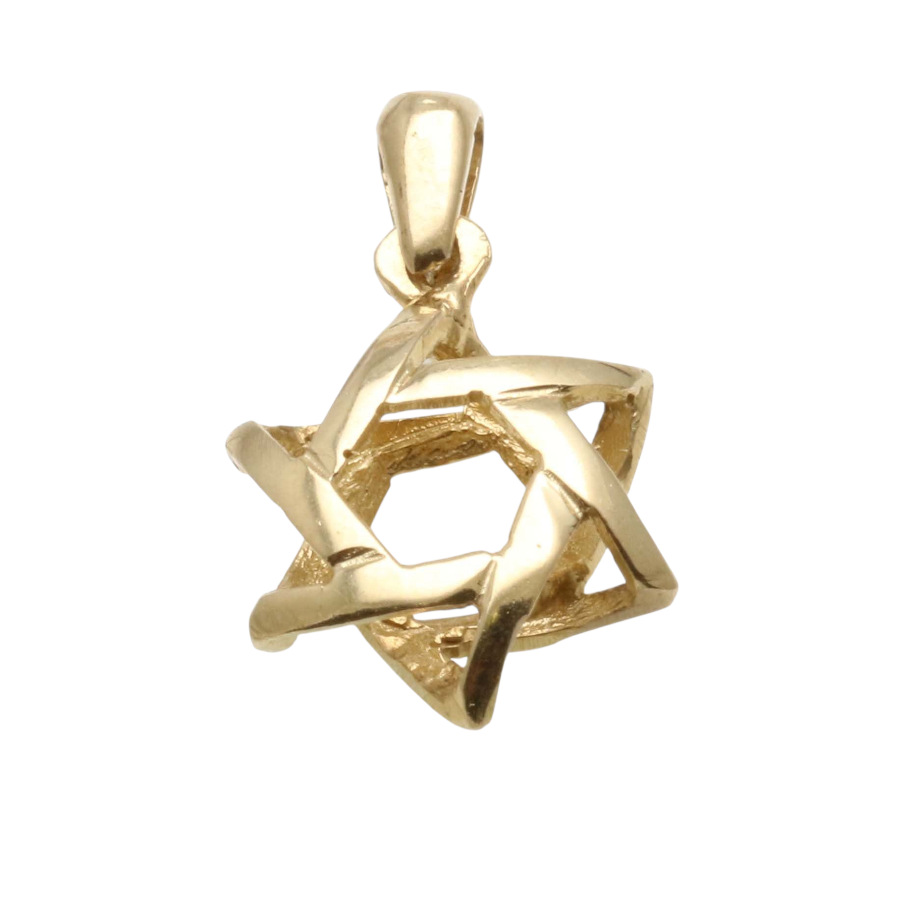 14k Yellow gold Woven 3D Jewish Star of David Pendant