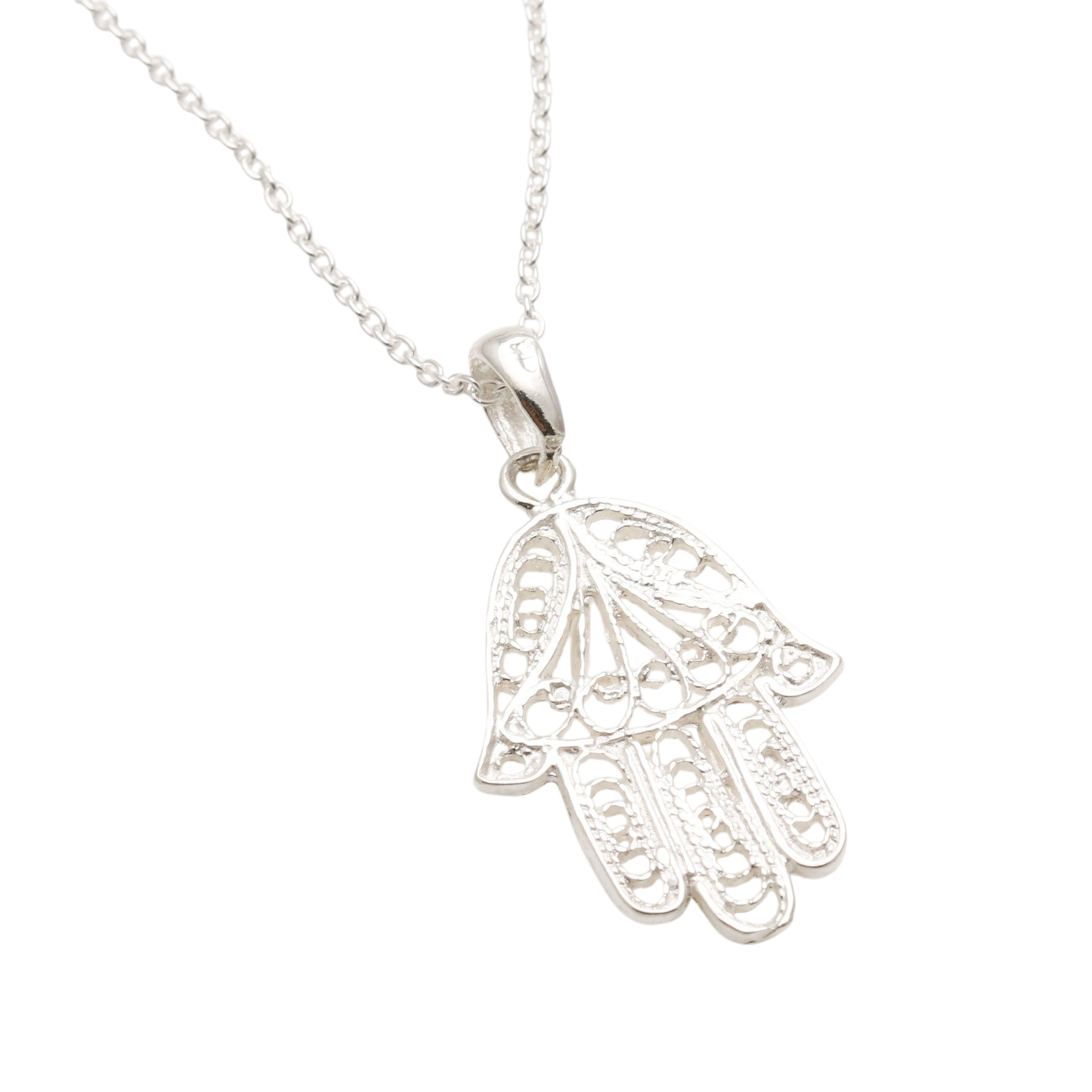 Sterling Silver Hamsa Filigree Necklace
