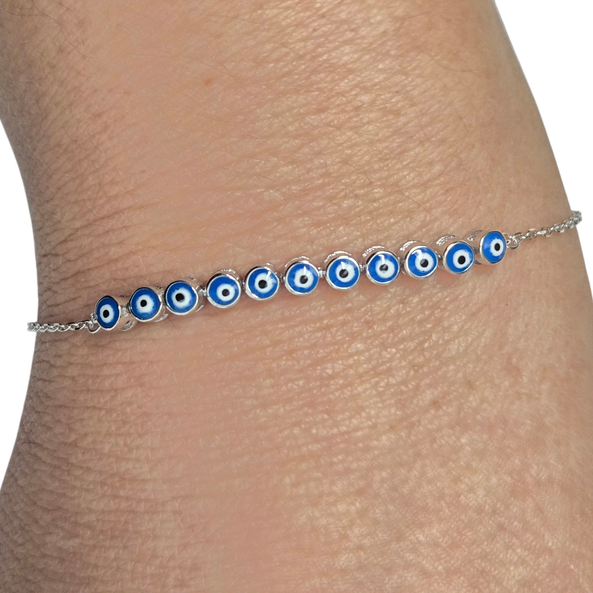 Sterling Silver Blue Evil Eye Bracelet