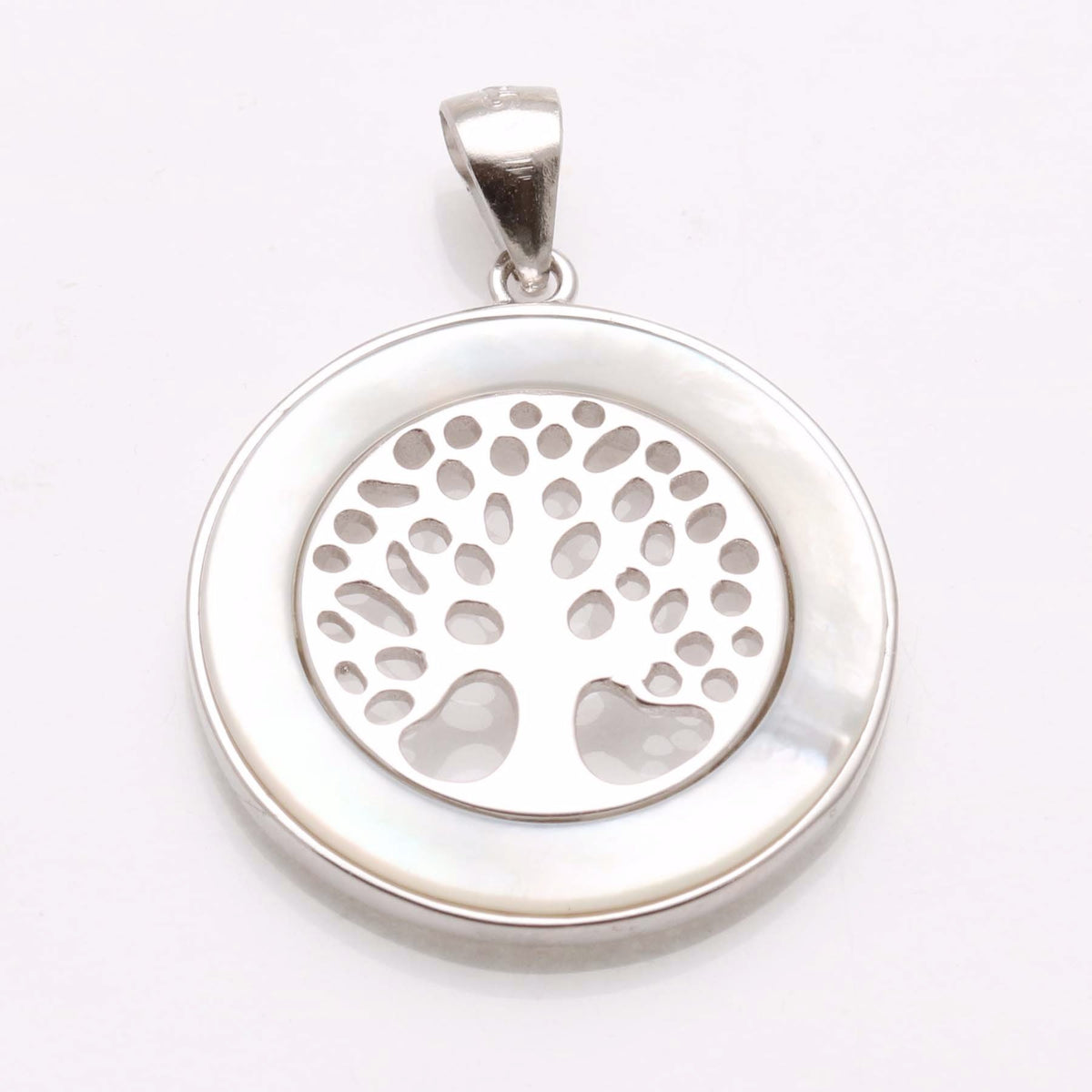 Sterling Silver Mother of Pearl Tree of Life Encircled Pendant - JewelryJudaica