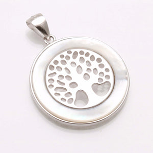 Sterling Silver Mother of Pearl Tree of Life Encircled Pendant - JewelryJudaica