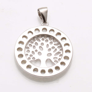 Sterling Silver Mother of Pearl Tree of Life Encircled Pendant - JewelryJudaica