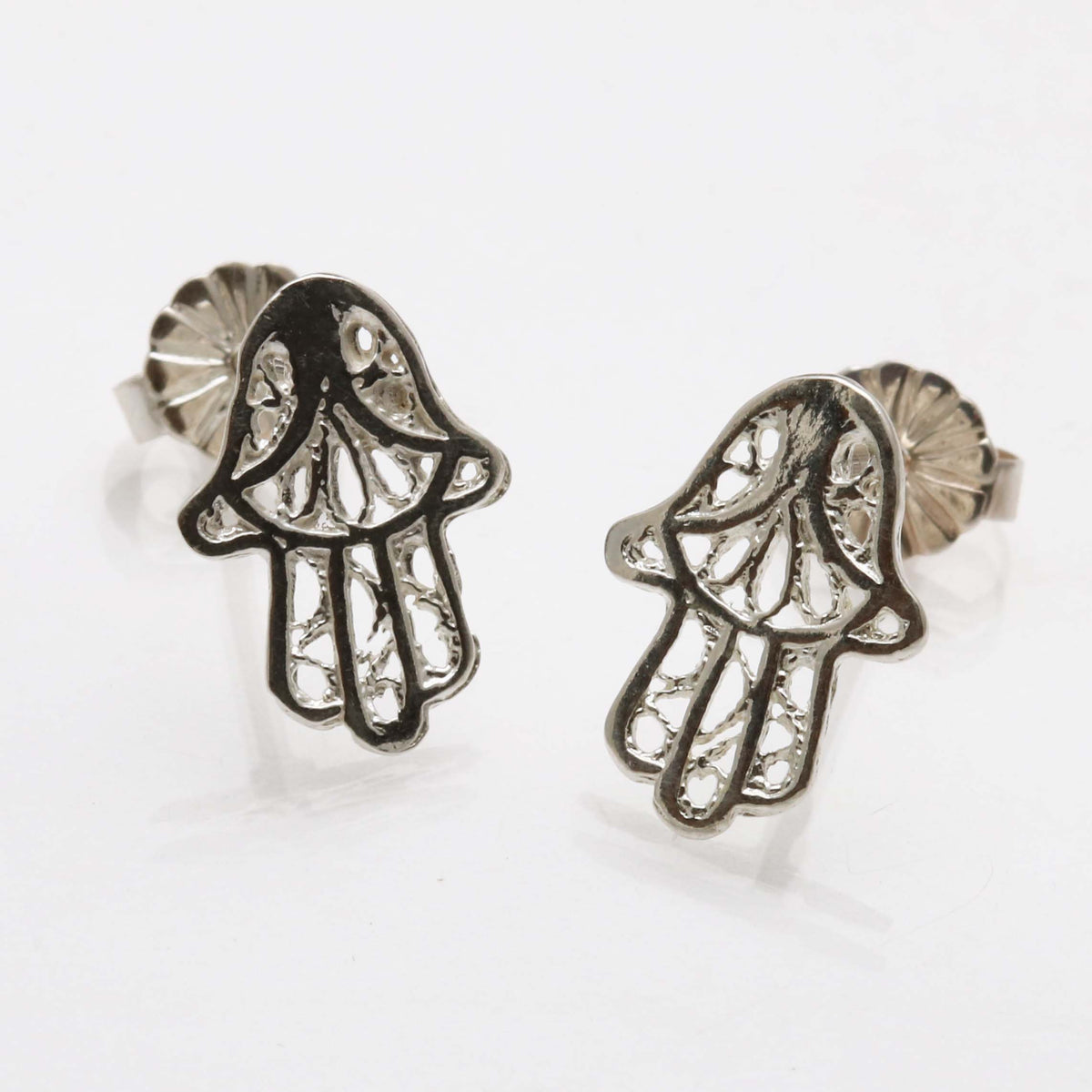 Sterling Silver Filigree Hamsa Stud Earrings - JewelryJudaica