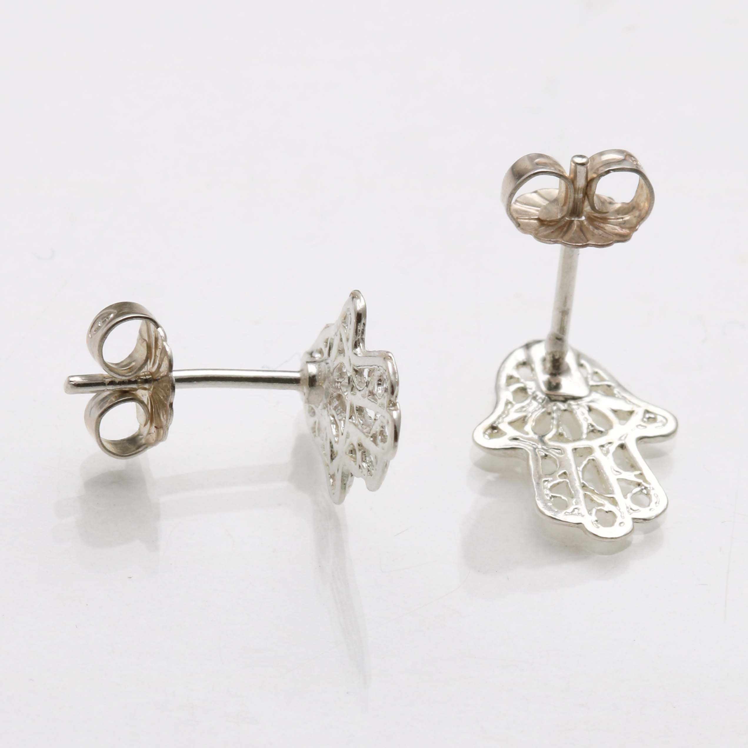 Sterling Silver Filigree Hamsa Stud Earrings - JewelryJudaica