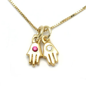 14k Yellow Gold Hamsa Pendant Small Gemstone - JewelryJudaica