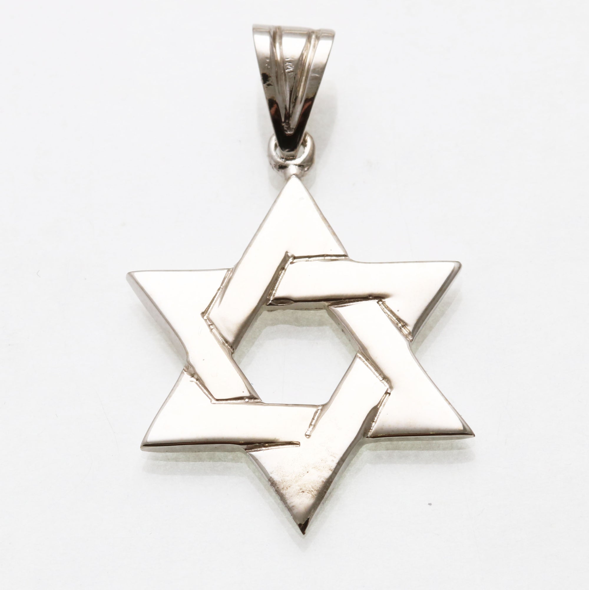 14k White Gold Jewish Star of David Pendant Woven Large