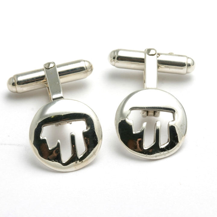 Sterling Silver Encircled Chai Cufflinks Mens Judaica - JewelryJudaica