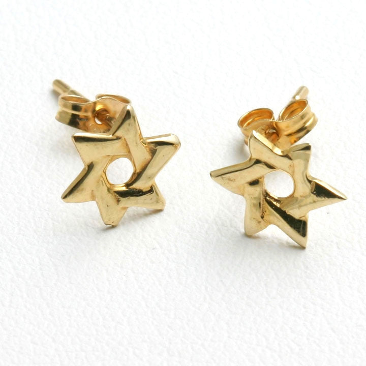 14k Yellow Gold Woven Jewish Star of David Stud Earrings - JewelryJudaica